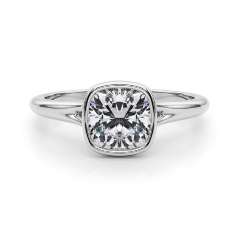 White gold Bezel Set Cushion Cut Solitaire Ring