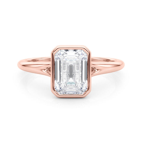 Rose gold Bezel Set Emerald Cut Solitaire Ring with Tapered Band