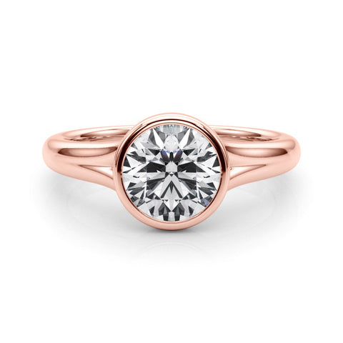 Rose gold Bezel Set Round Solitaire Diamond Ring with Smooth Band