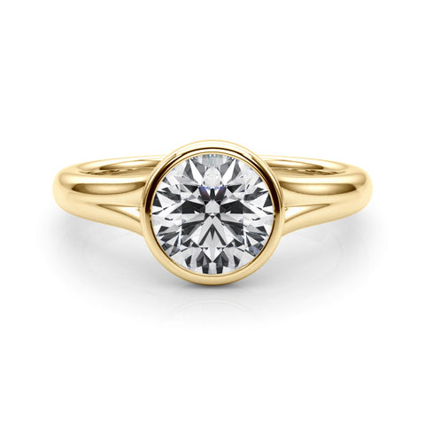 Yellow gold Bezel Set Round Solitaire Diamond Ring with Smooth Band