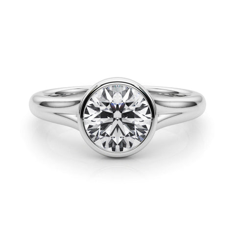White gold Bezel Set Round Solitaire Diamond Ring with Smooth Band