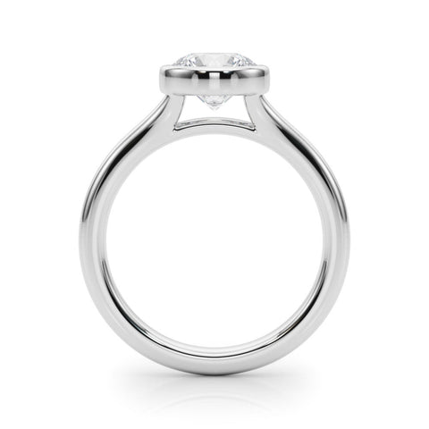 White gold Bezel Set Round Solitaire Diamond Ring with Smooth Band