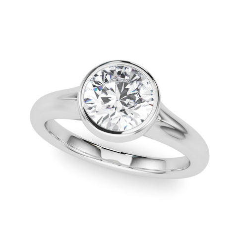 White gold Bezel Set Round Solitaire Diamond Ring with Smooth Band
