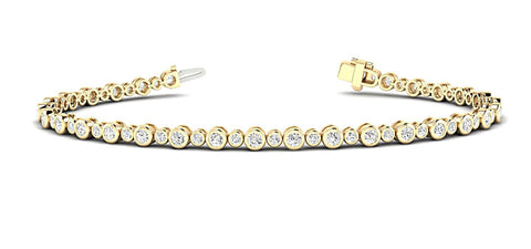 Yellow gold Bezel Set Round Diamond Tennis Bracelet with Box Clasp