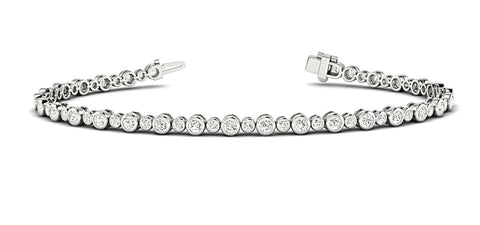 White gold Bezel Set Round Diamond Tennis Bracelet with Box Clasp