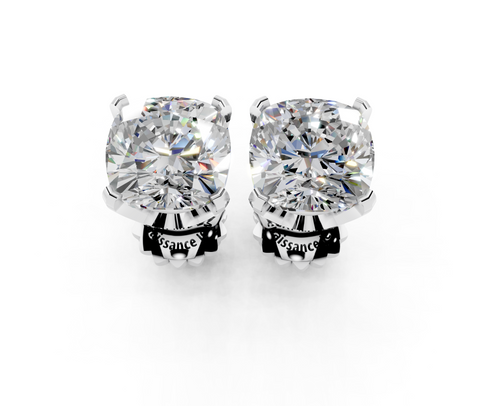 Silver Cushion Brilliant Diamond Stud Earrings
