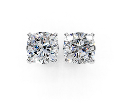 Silver Cushion Brilliant Diamond Stud Earrings