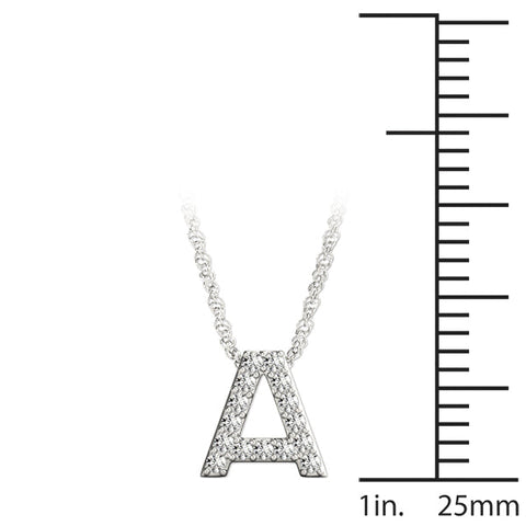 White gold Pavé Round-Cut Prong-Set Initial Pendant