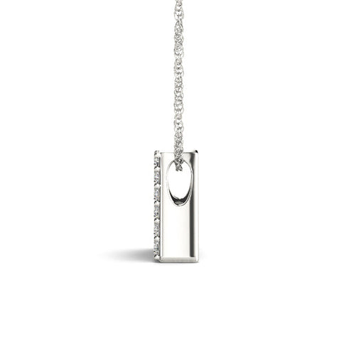White gold Pavé Round-Cut Prong-Set Initial Pendant
