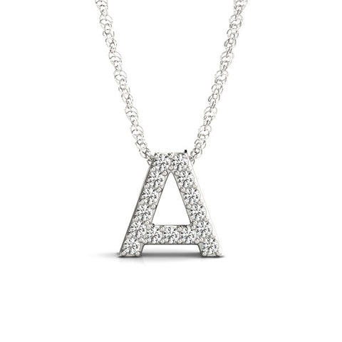 White gold Pavé Round-Cut Prong-Set Initial Pendant