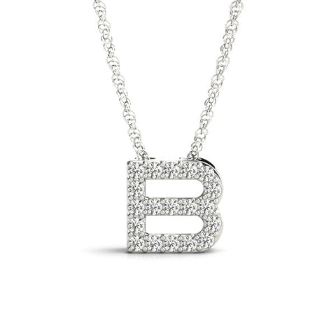 White gold Pavé Round Diamond Prong-Set Initial Pendant
