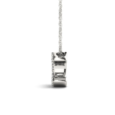White gold Round Diamond Pavé C Pendant Necklace