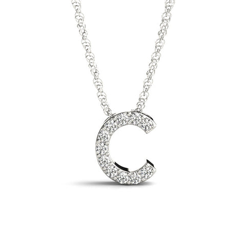 White gold Round Diamond Pavé C Pendant Necklace