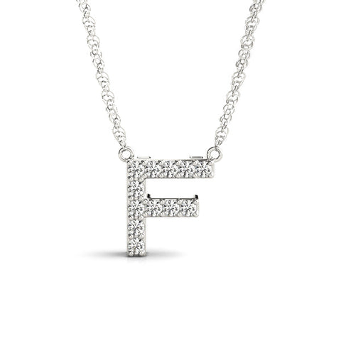 White gold Pavé Round Diamond Initial Pendant with Four-Prong Setting
