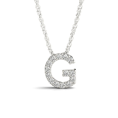 White gold Pavé Round Diamond Initial Pendant with Bezel Setting