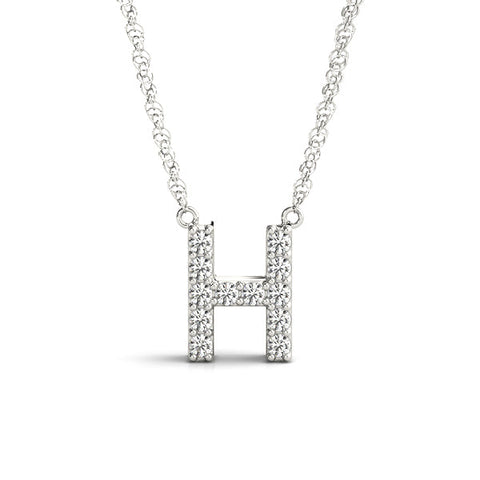 White gold Pavé Round Brilliant Prong Set Initial Pendant