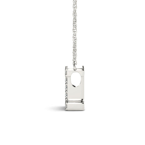 White gold Pavé Round Diamond Bar Pendant with Shared Prong Setting