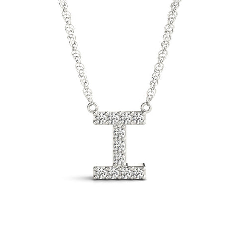 White gold Pavé Round Diamond Bar Pendant with Shared Prong Setting