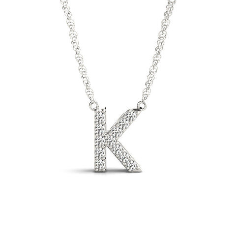 White gold Pavé Round Prong Set Initial Pendant