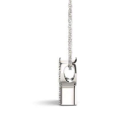 White gold Pavé Round Diamond Prong Pendant