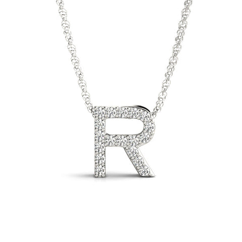 White gold Pavé Round Diamond Prong Pendant