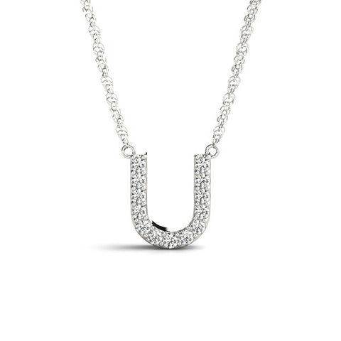 White gold Pavé Round Diamond Prong Set U Pendant
