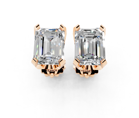 Rose gold Emerald Brilliant Diamond Stud Earring