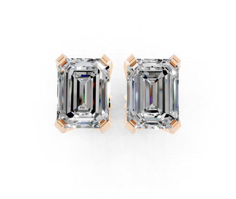 Rose gold Emerald Brilliant Diamond Stud Earring