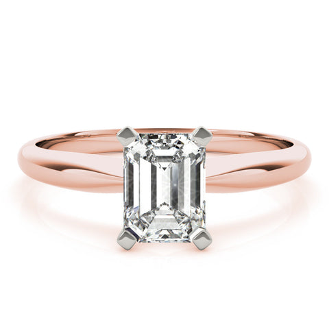 Rose gold Emerald Cut Solitaire Ring with Four-Prong Setting on a Classic Band
