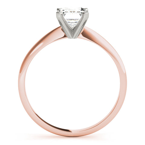 Rose gold Emerald Cut Solitaire Ring with Four-Prong Setting on a Classic Band