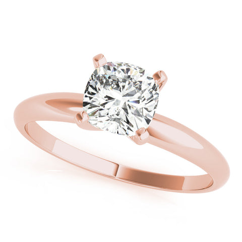 Rose gold Emerald Cut Solitaire Engagement Ring with Round Band and Four-Prong Setting