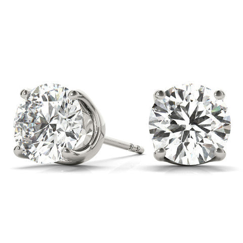 White gold Round Solitaire Diamond Stud Earrings with Four-Prong Basket Setting