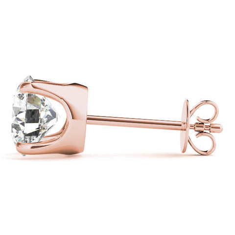 Rose gold Round Solitaire Diamond Stud Earrings with Four-Prong Basket Setting
