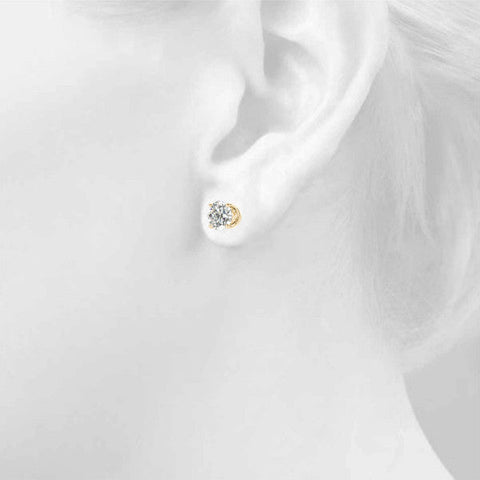 Yellow gold Round Solitaire Diamond Stud Earrings with Four-Prong Basket Setting