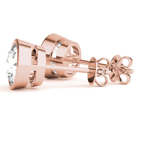 Rose gold Bezel Set Round Diamond Stud Earrings