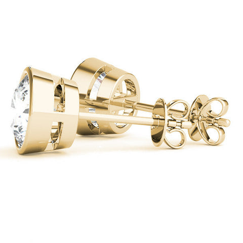 Yellow gold Bezel Set Round Diamond Stud Earrings