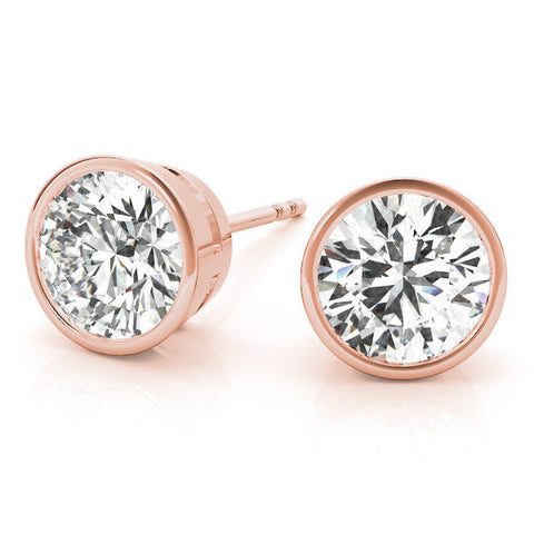 Rose gold Bezel Set Round Diamond Stud Earrings