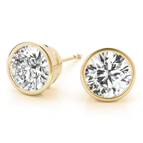 Yellow gold Bezel Set Round Diamond Stud Earrings