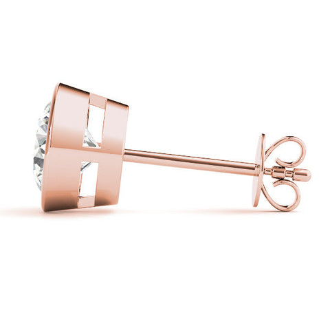Rose gold Bezel Set Round Diamond Stud Earrings