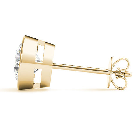 Yellow gold Bezel Set Round Diamond Stud Earrings