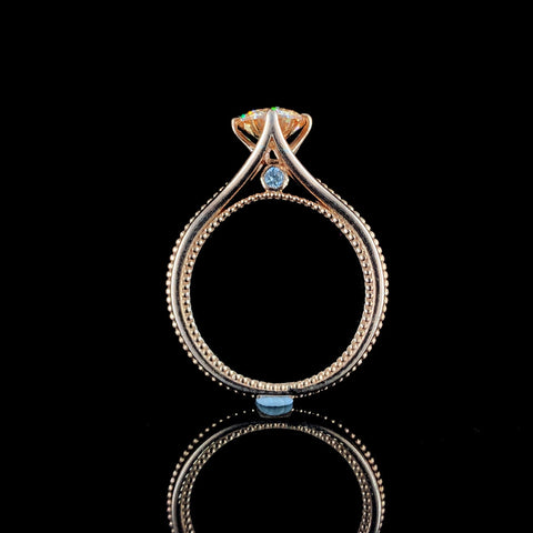 White gold Round Solitaire Beaded Band Six-Prong Setting