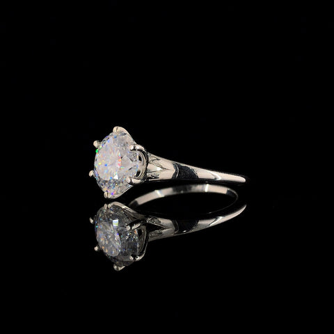 White gold Round Solitaire Diamond Ring with Six-Prong Setting and Tapered Band