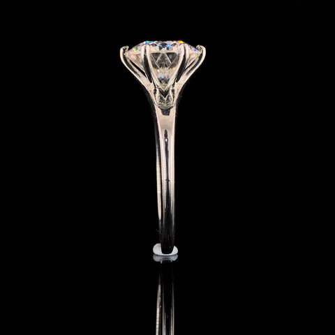 White gold Round Solitaire Diamond Ring with Six-Prong Setting and Tapered Band