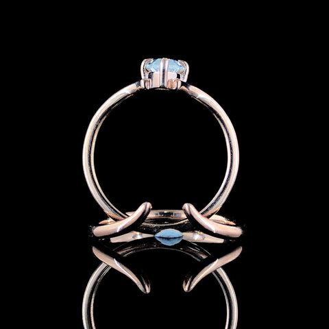 Marquise Solitaire Silver Ring with Chevron Band and Four-Prong Setting