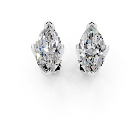 Silver Marquise Brilliant Diamond Stud Earrings