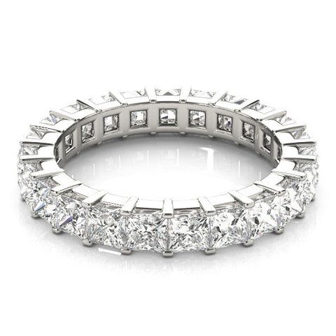 Platinum Princess Cut Diamond Eternity Band with Channel Setting and Shared Prong