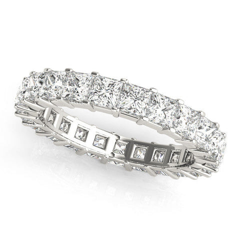 Platinum Princess Cut Diamond Eternity Band with Channel Setting and Shared Prong