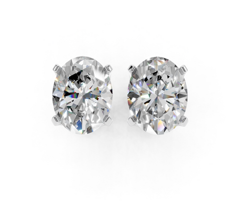 Silver Oval Brilliant Diamond Stud Earrings