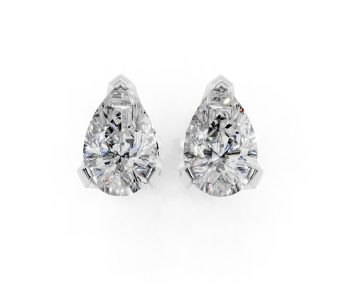 Silver Pear Brilliant Diamond Stud Earrings