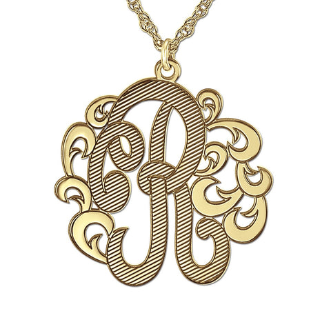 White gold Gold and Silver Monogram Pendant with Filigree Design